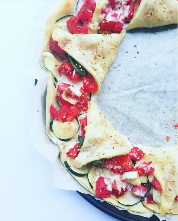 tarte tomate, chèvre, courgette